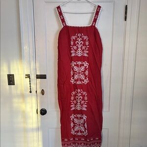 Farm Rio Red Embroidered Maxi Dress